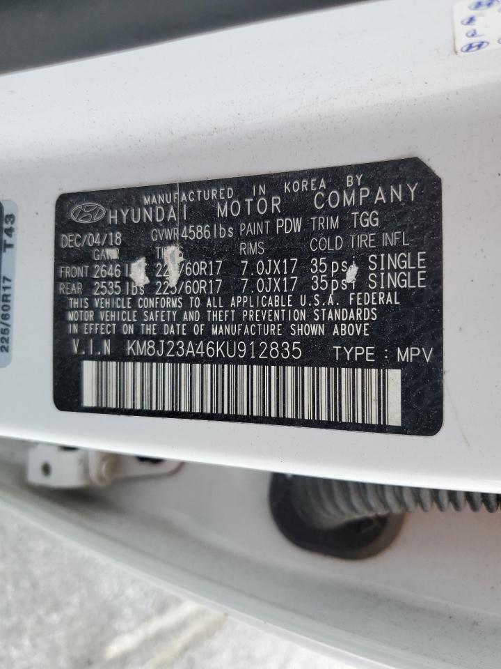 2019 Hyundai Tucson Se VIN: KM8J23A46KU912835 Lot: 58091514
