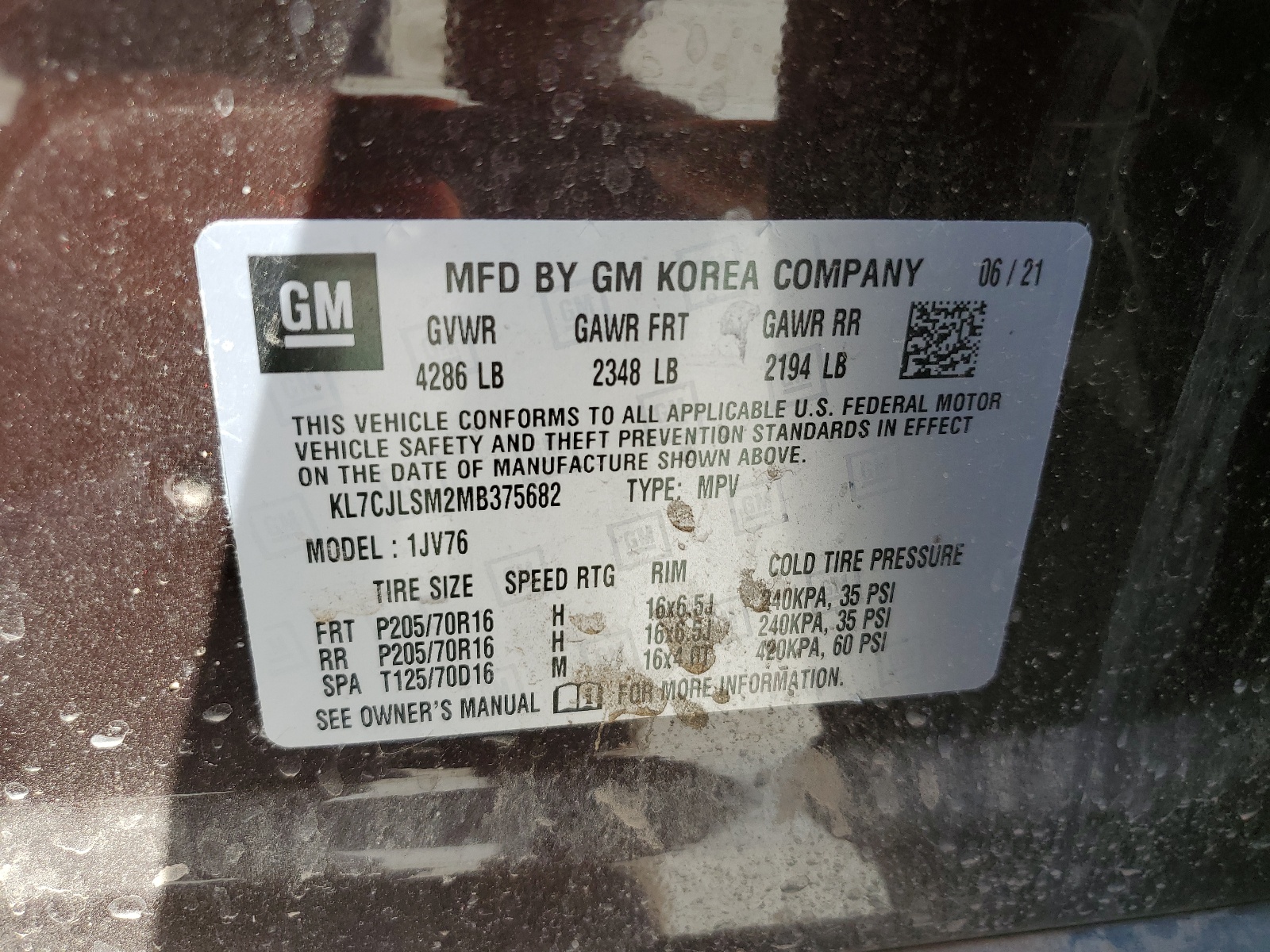 KL7CJLSM2MB375682 2021 Chevrolet Trax 1Lt