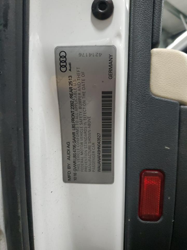 2017 Audi A4 Premium VIN: WAUANAF49HN043527 Lot: 60525244