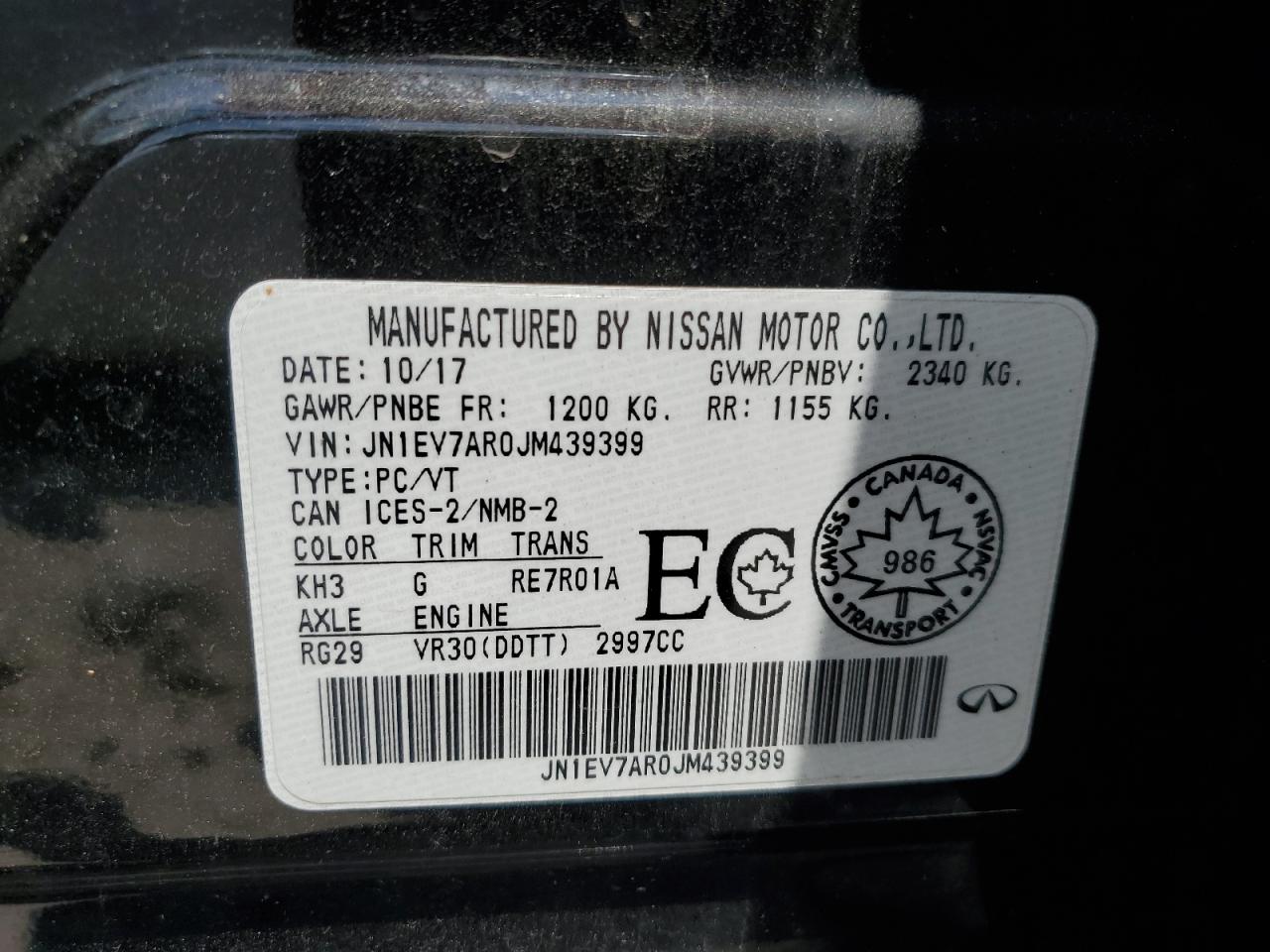 2018 Infiniti Q50 Luxe VIN: JN1EV7AR0JM439399 Lot: 59088014