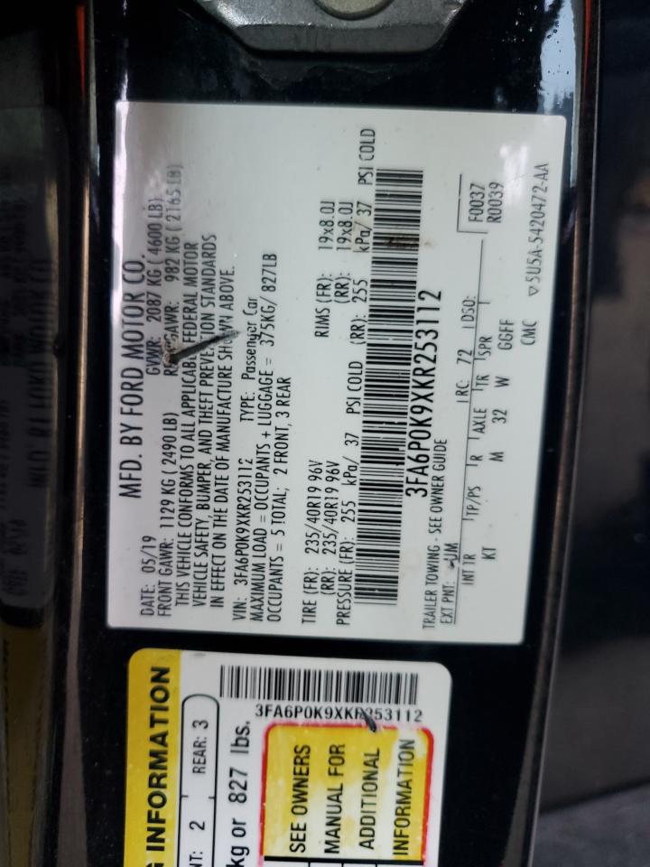 2019 Ford Fusion Titanium VIN: 3FA6P0K9XKR253112 Lot: 60316004