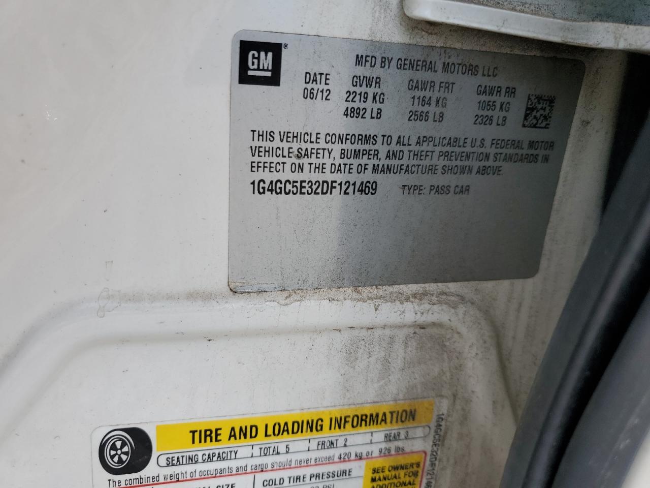 2013 Buick Lacrosse VIN: 1G4GC5E32DF121469 Lot: 57880064