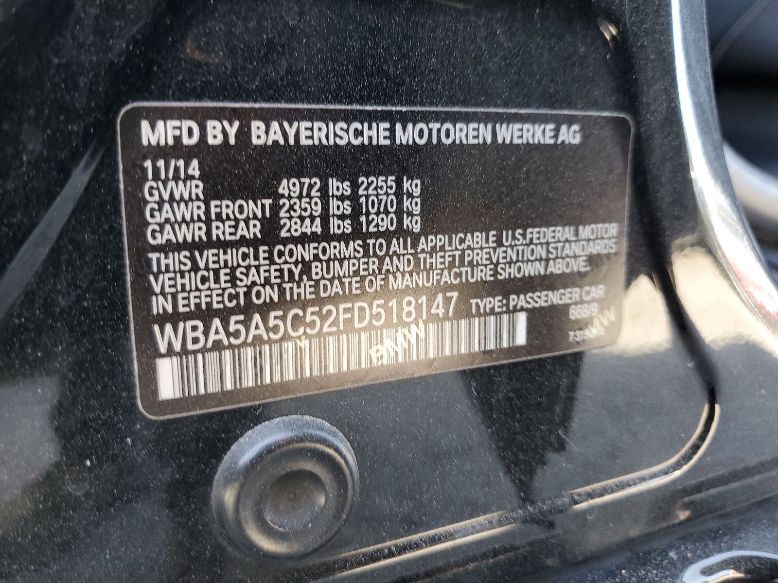 2015 BMW 528 I vin: WBA5A5C52FD518147