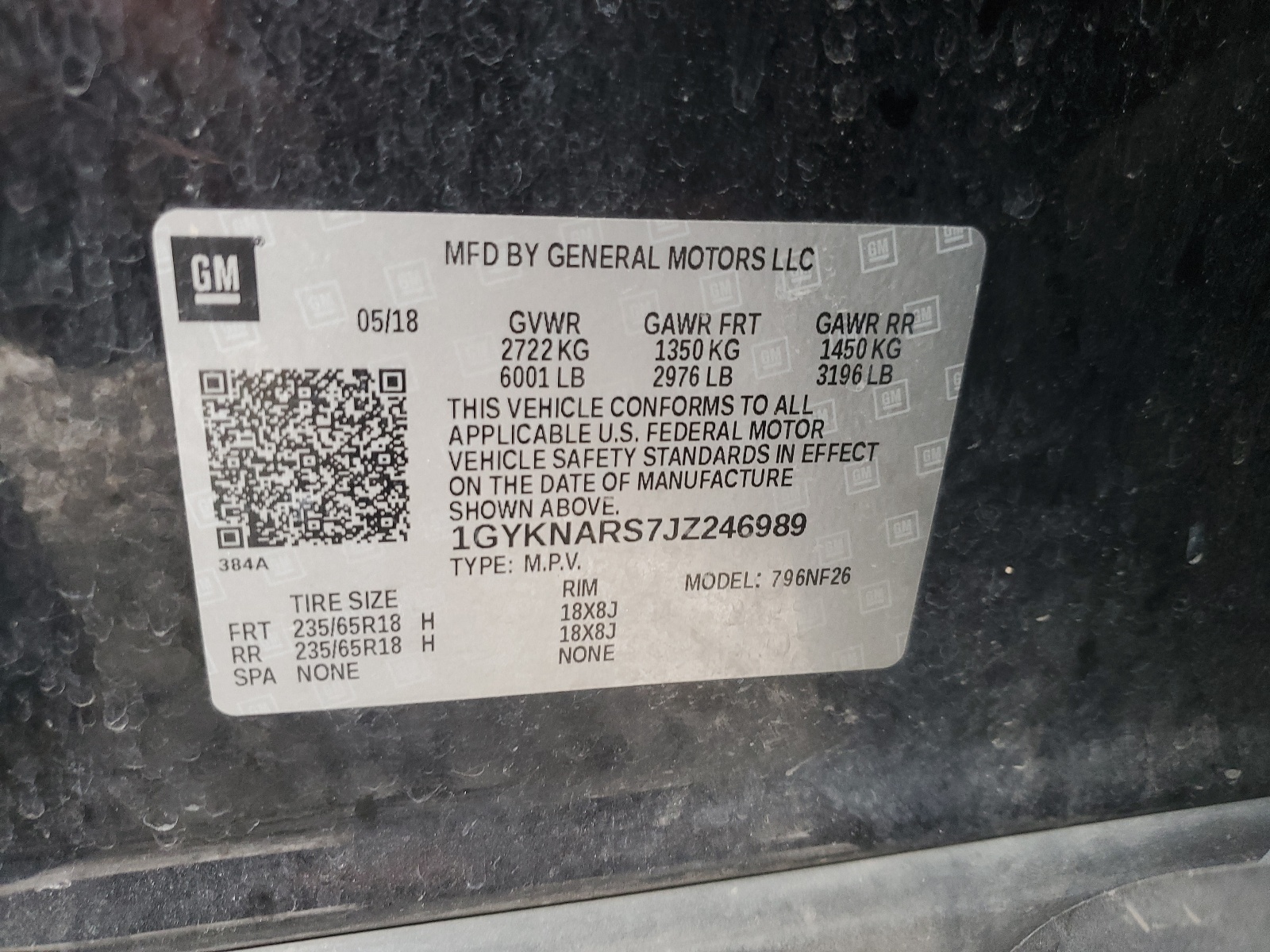 1GYKNARS7JZ246989 2018 Cadillac Xt5