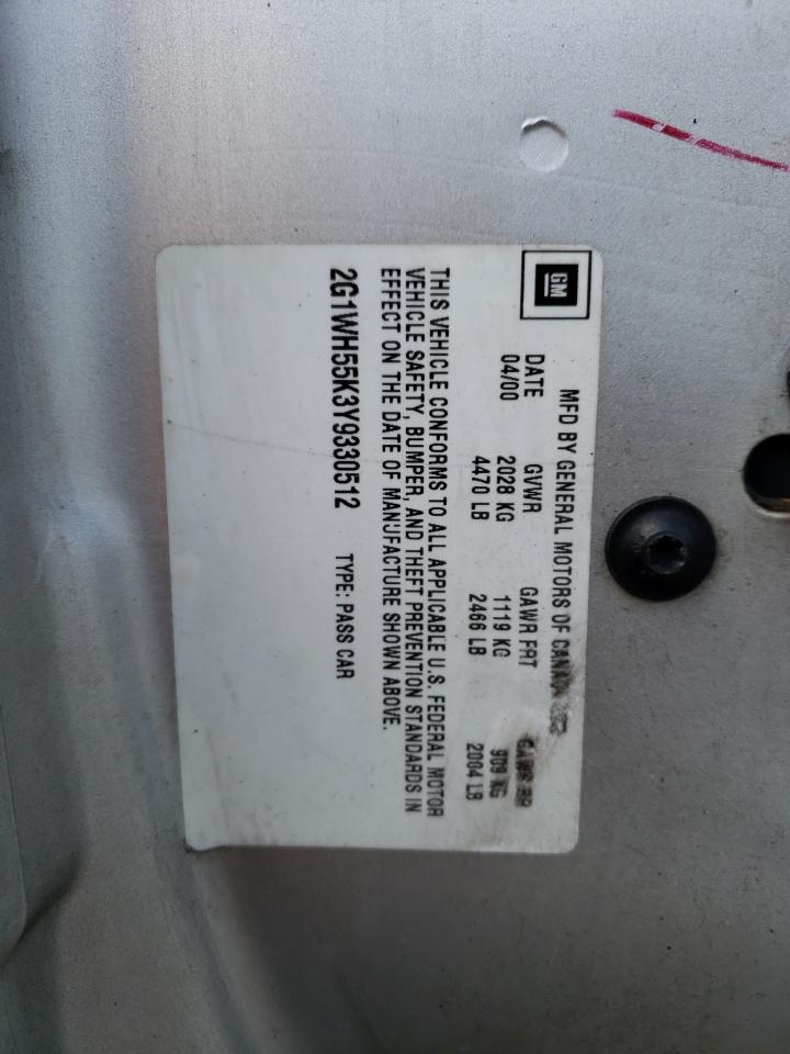 2000 Chevrolet Impala Ls VIN: 2G1WH55K3Y9330512 Lot: 59053764