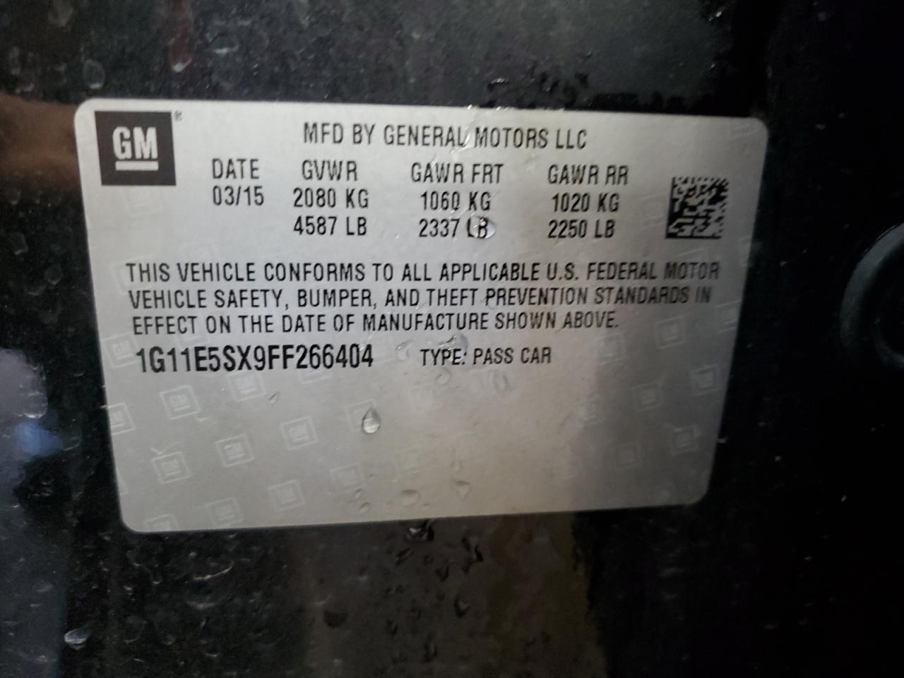 2015 Chevrolet Malibu 2Lt VIN: 1G11E5SX9FF266404 Lot: 58315404