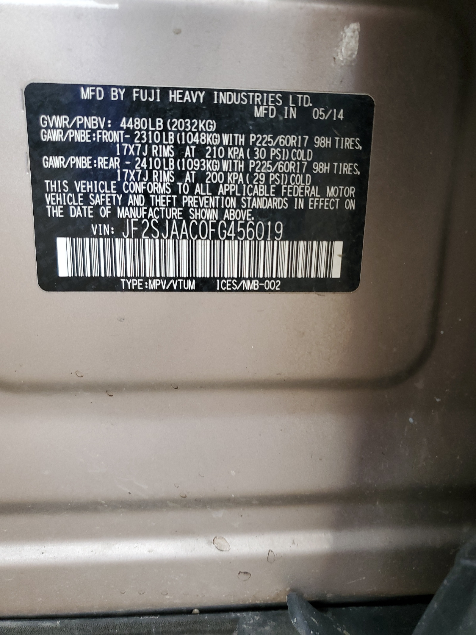 JF2SJAAC0FG456019 2015 Subaru Forester 2.5I