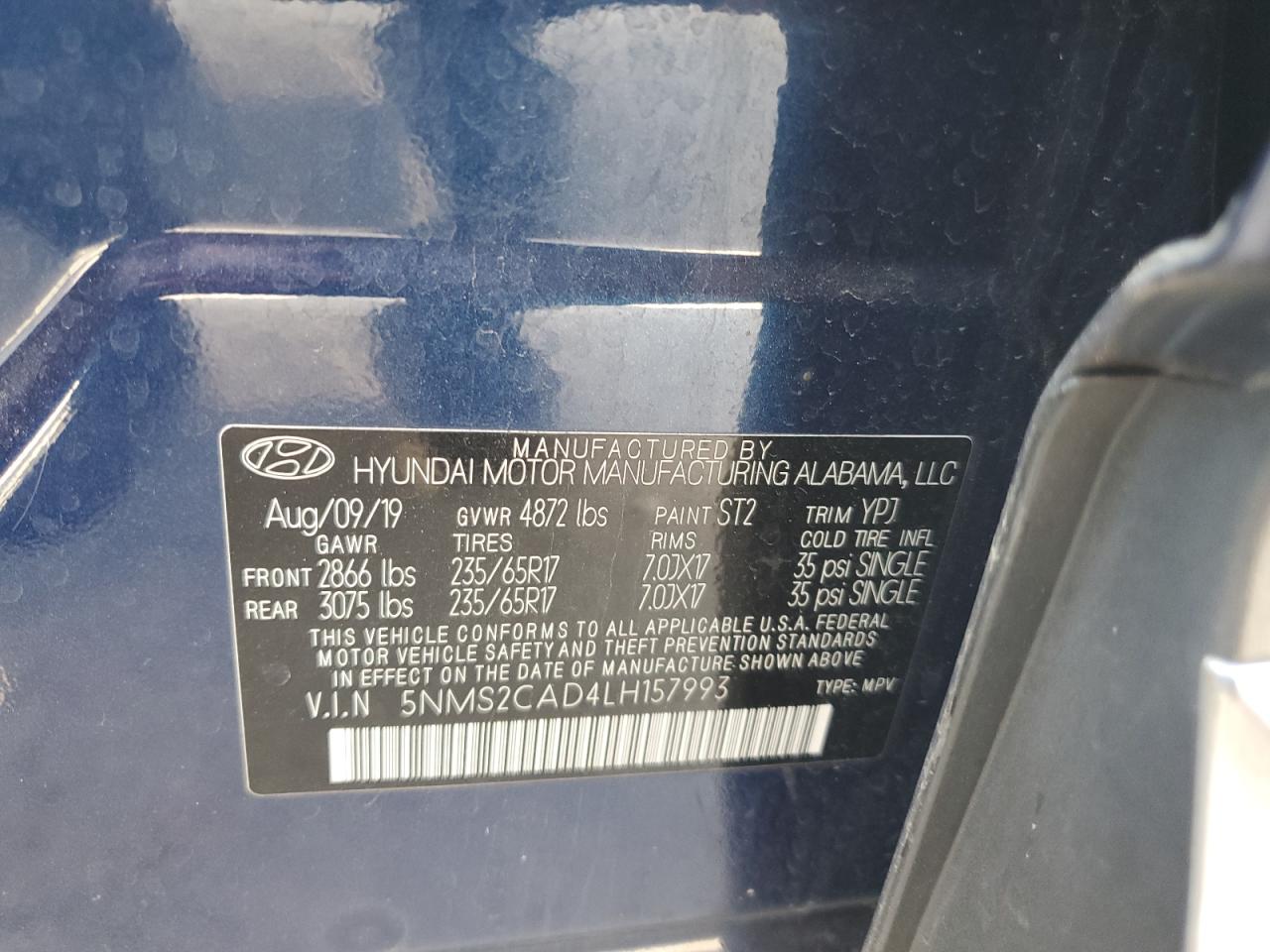 5NMS2CAD4LH157993 2020 HYUNDAI SANTA FE - Image 13