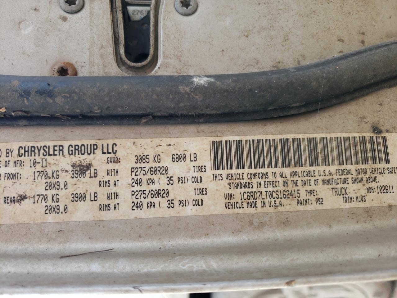 2012 Dodge Ram 1500 Slt VIN: 1C6RD7LT0CS162415 Lot: 55205284