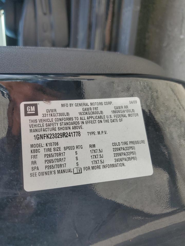 2009 Chevrolet Tahoe K1500 Lt VIN: 1GNFK23029R241778 Lot: 57001234