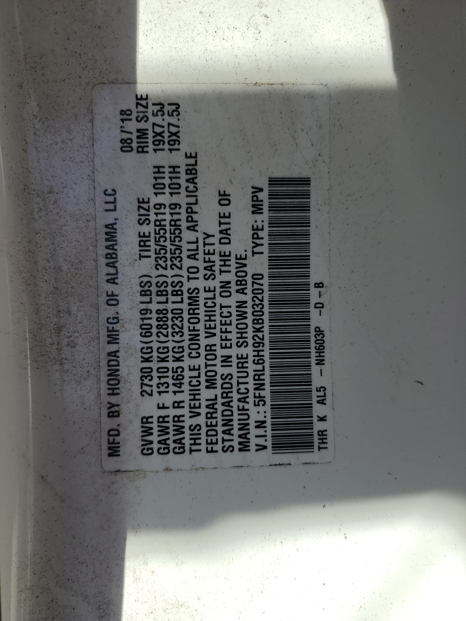 5FNRL6H92KB032070 2019 Honda Odyssey Elite