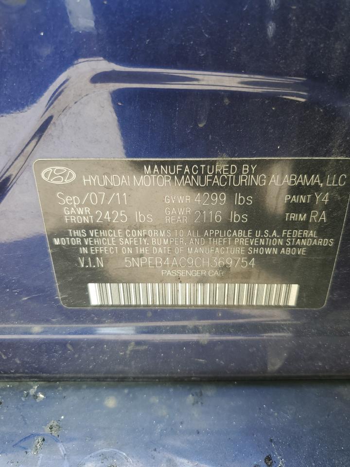 2012 Hyundai Sonata Gls VIN: 5NPEB4AC9CH369754 Lot: 58679494