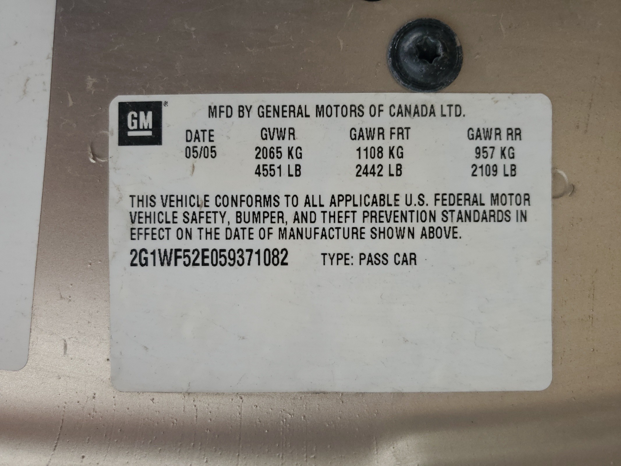 2G1WF52E059371082 2005 Chevrolet Impala