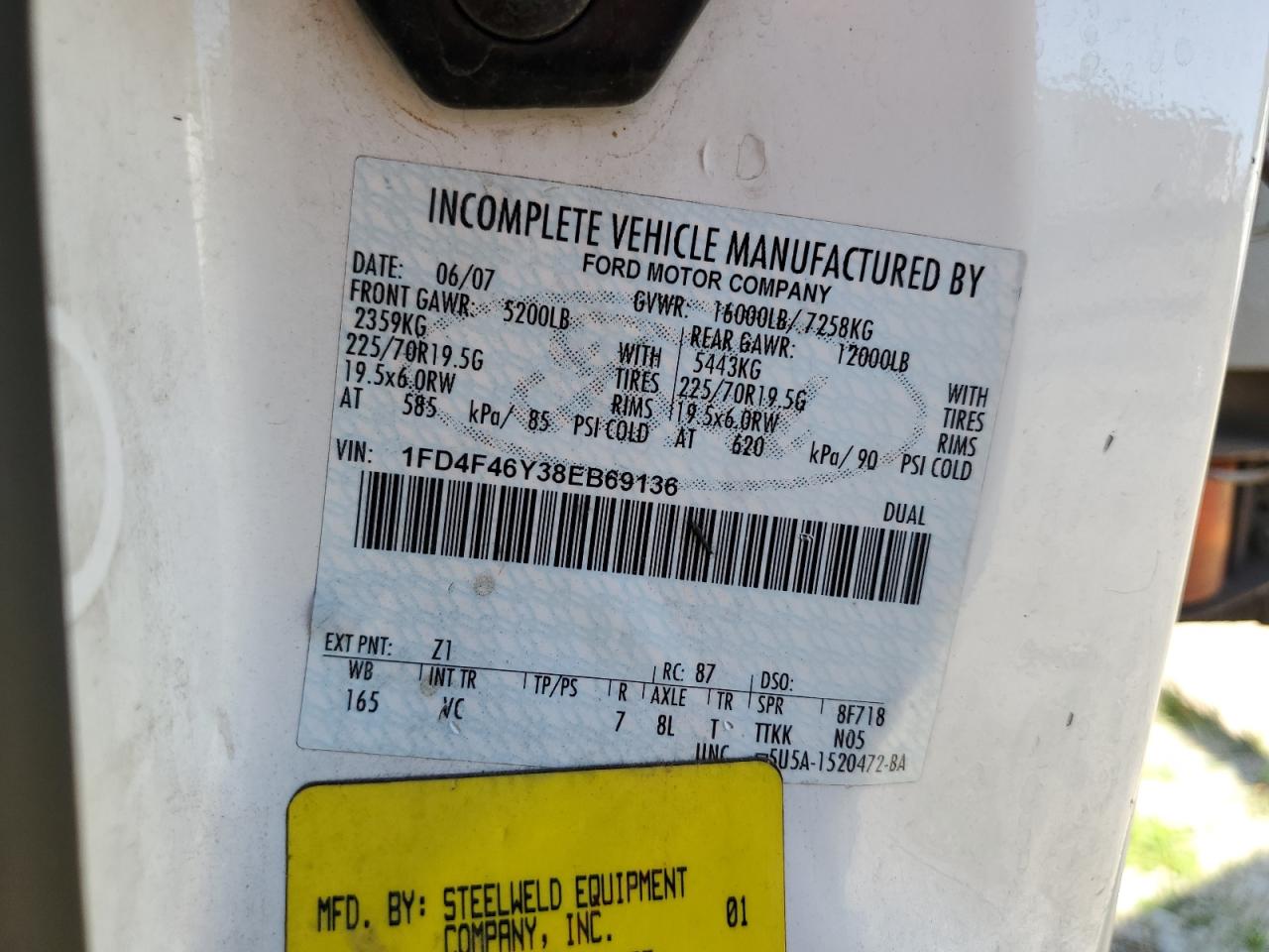 2008 Ford F450 Super Duty VIN: 1FD4F46Y38EB69136 Lot: 57639884