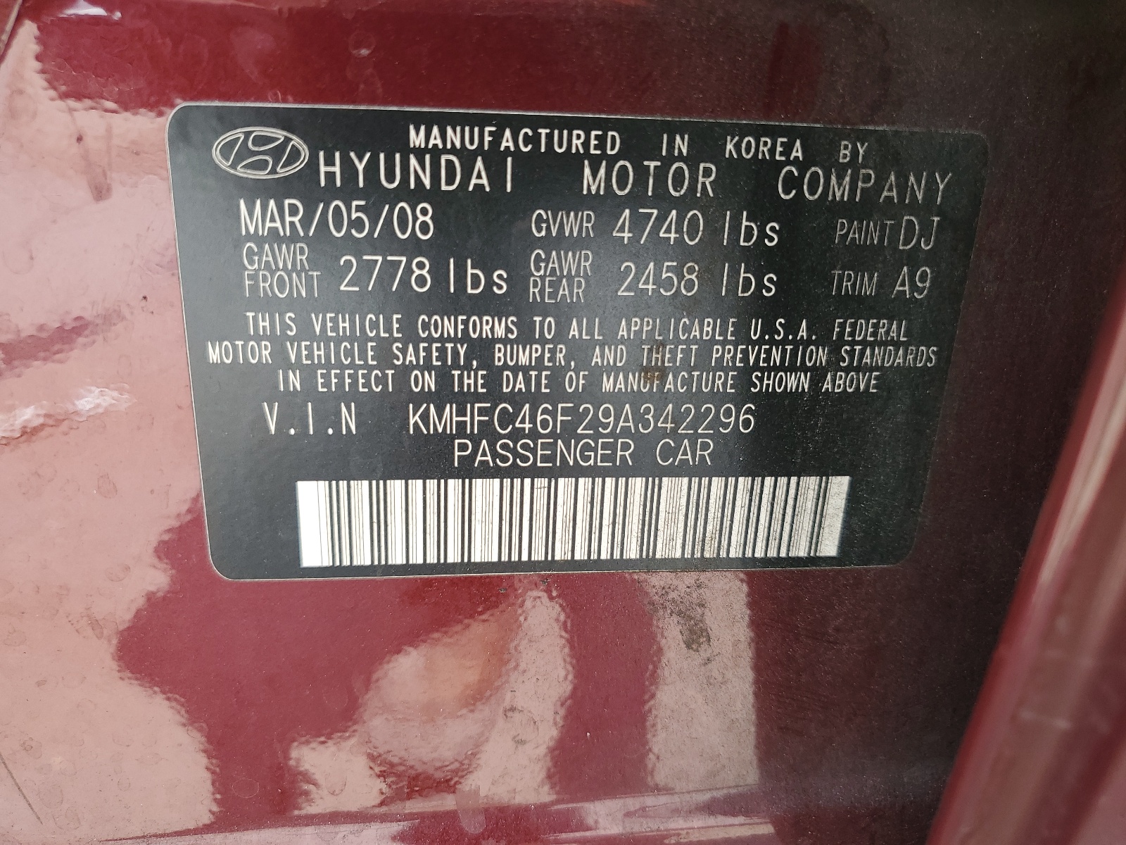 KMHFC46F29A342296 2009 Hyundai Azera Se