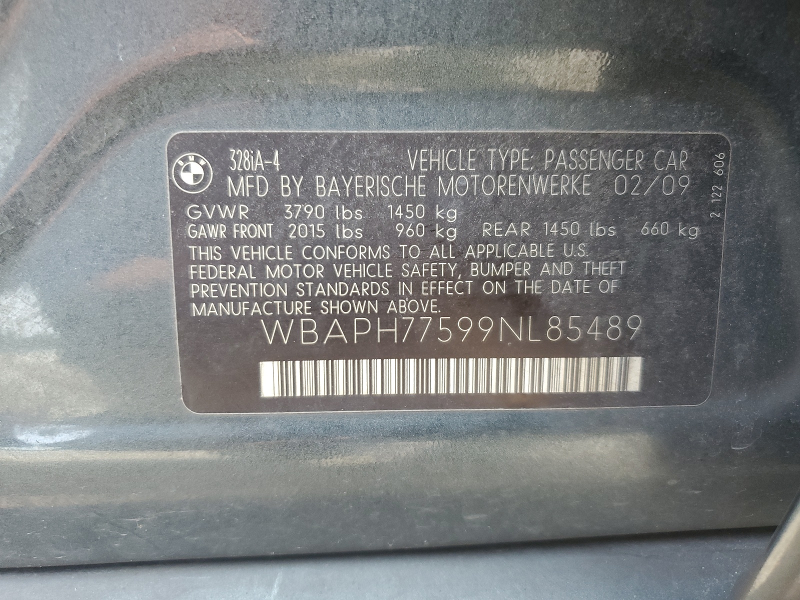 WBAPH77599NL85489 2009 BMW 328 I