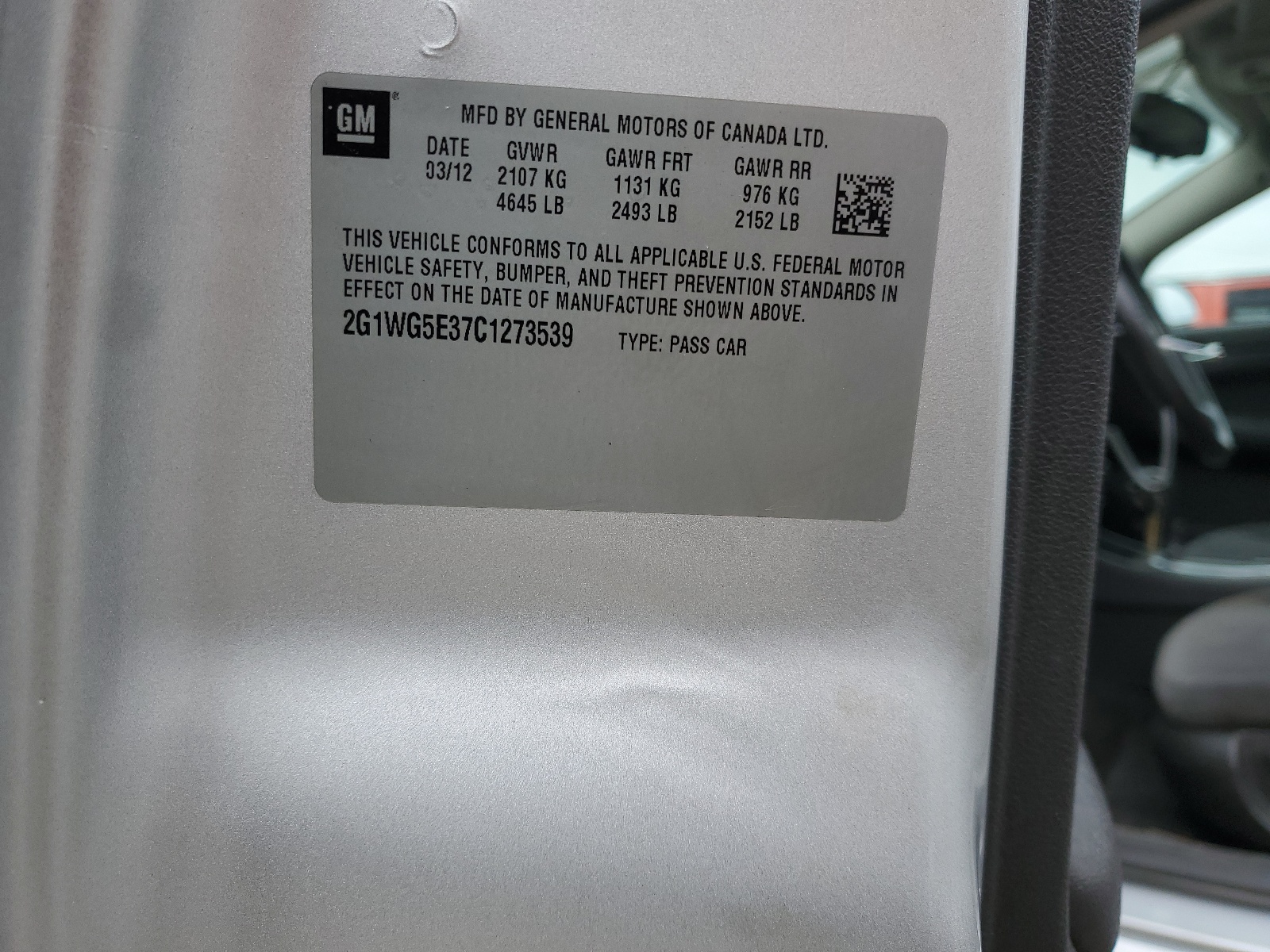 2G1WG5E37C1273539 2012 Chevrolet Impala Lt