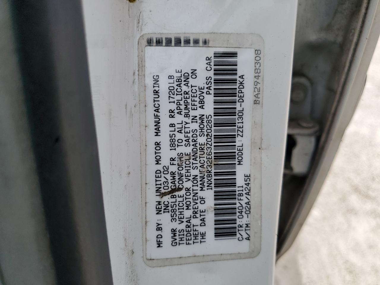 2003 Toyota Corolla Ce VIN: 1NXBR32E63Z020285 Lot: 59862614