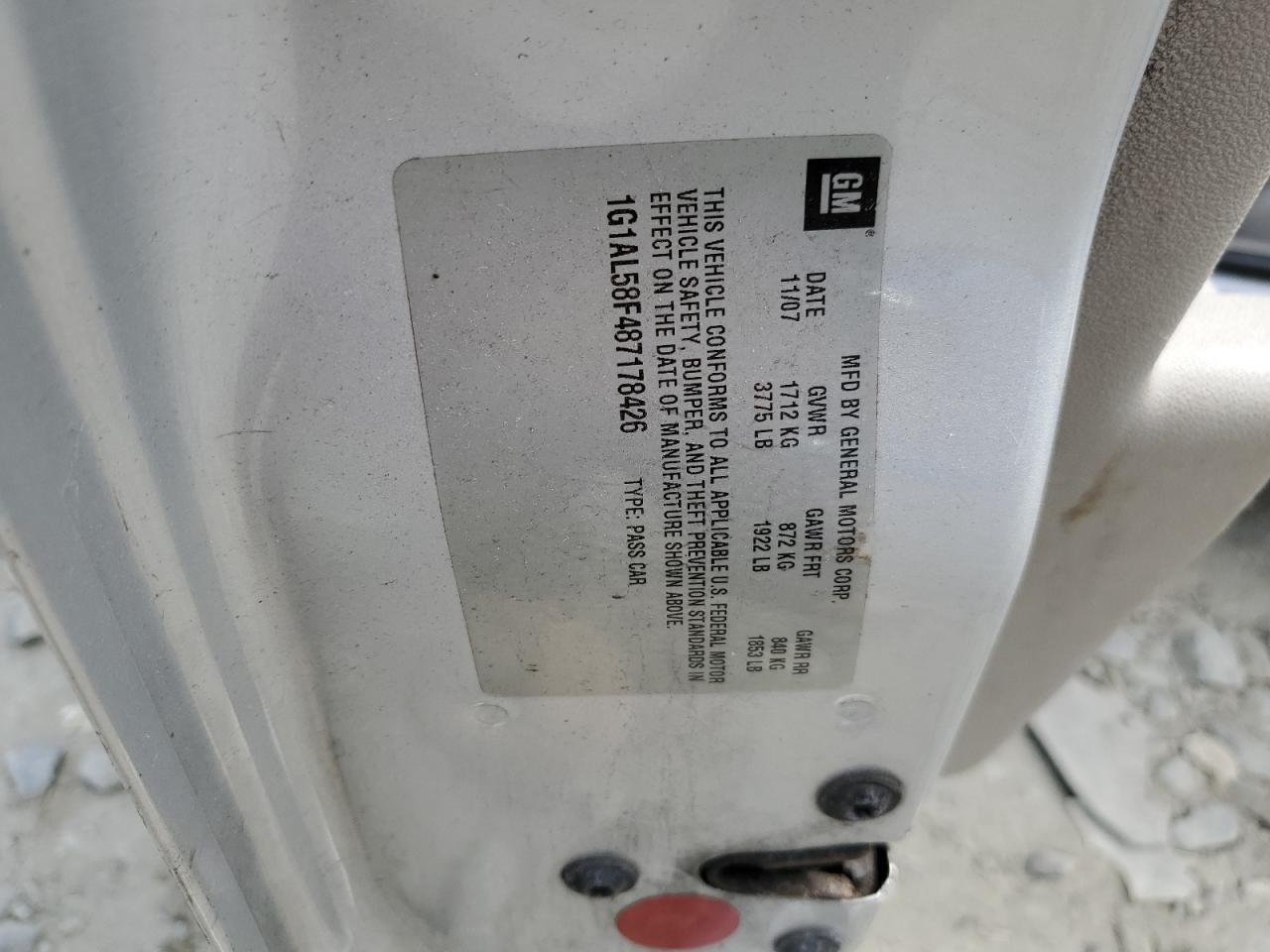 2008 Chevrolet Cobalt Lt VIN: 1G1AL58F487178426 Lot: 61056774