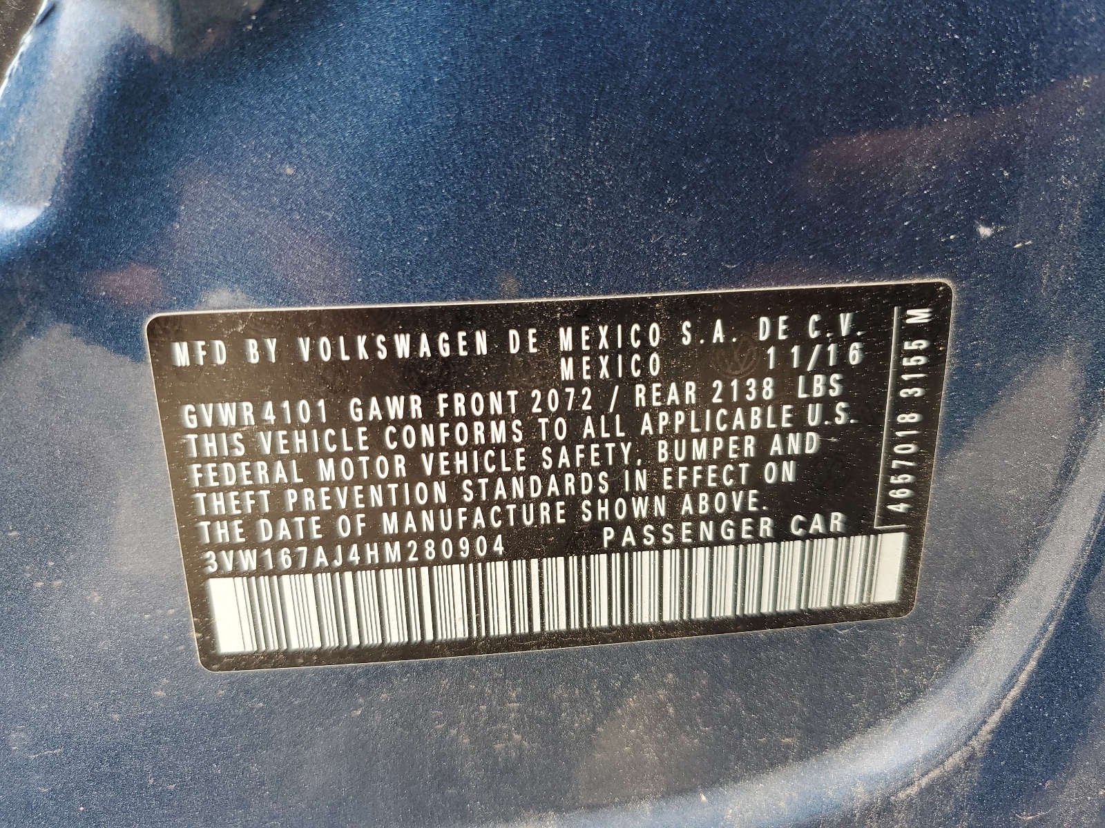 3VW167AJ4HM280904 2017 Volkswagen Jetta S