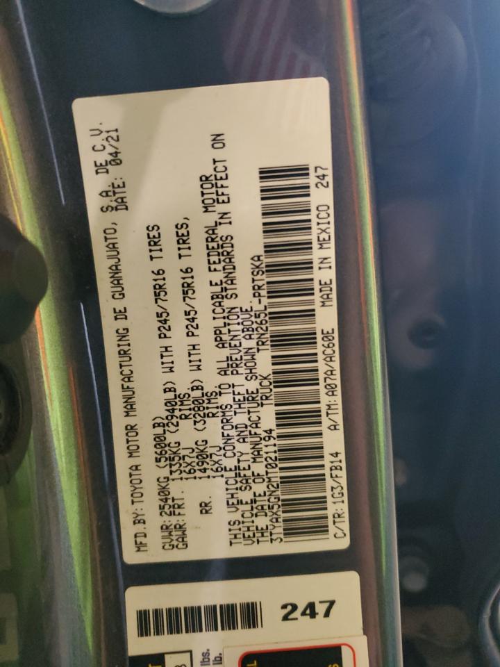 2021 Toyota Tacoma Double Cab VIN: 3TYAX5GN2MT021194 Lot: 59158074