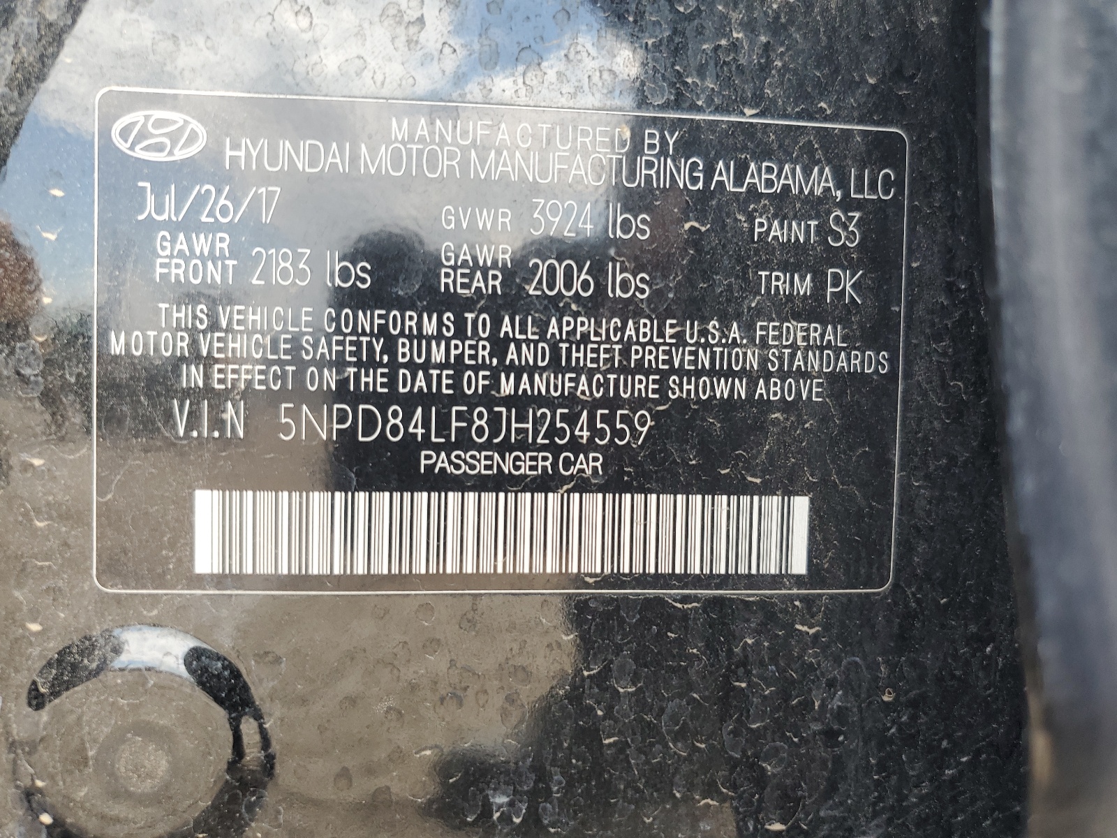 5NPD84LF8JH254559 2018 Hyundai Elantra Sel