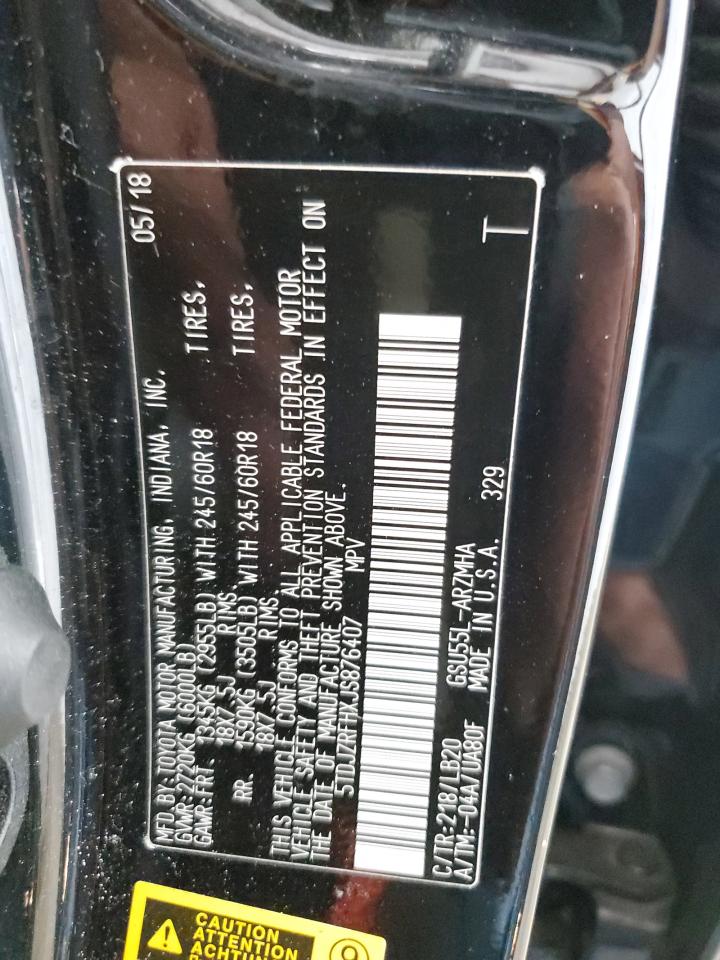 2018 Toyota Highlander Se VIN: 5TDJZRFHXJS876407 Lot: 58671434