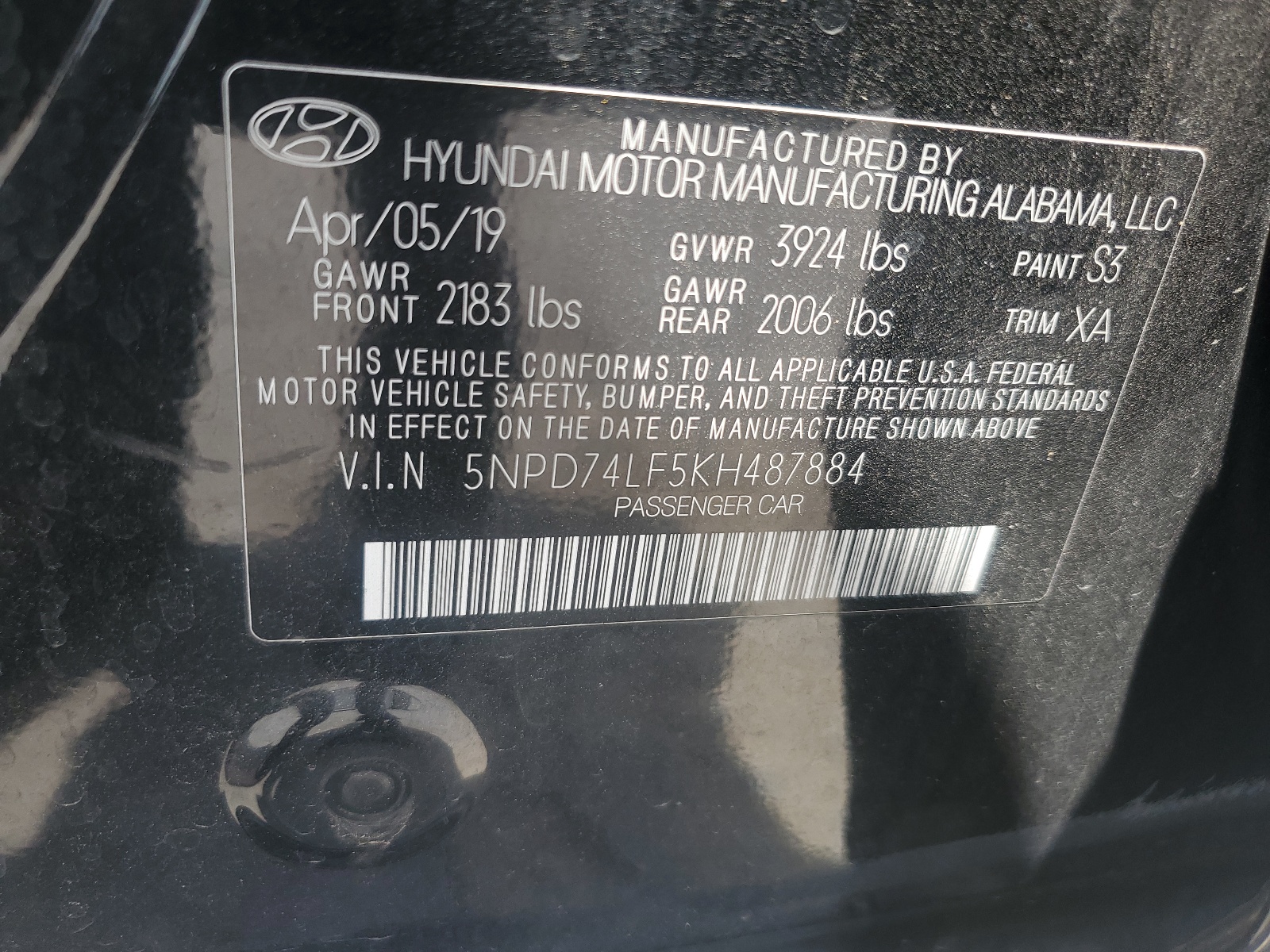 5NPD74LF5KH487884 2019 Hyundai Elantra Se