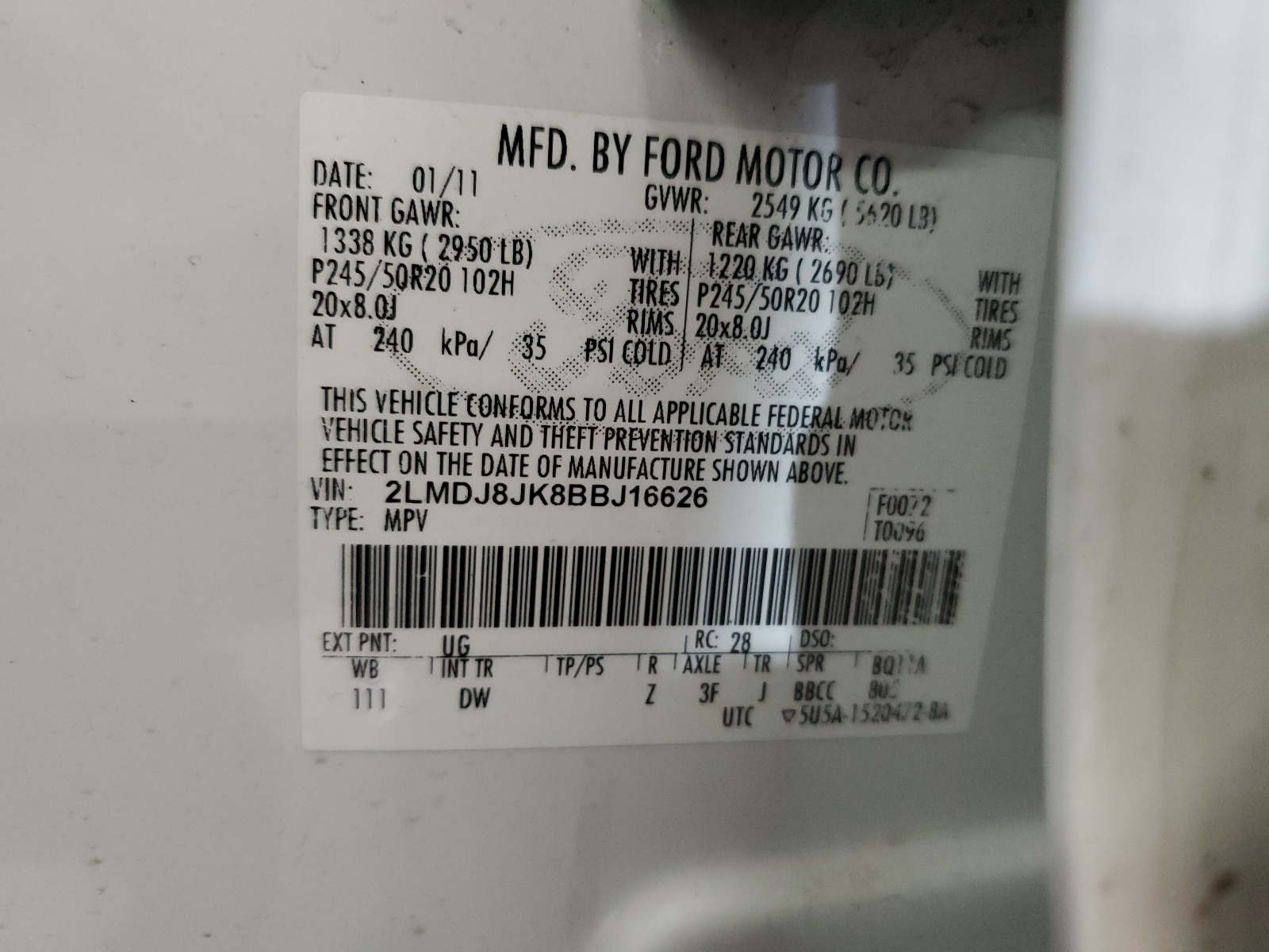 2LMDJ8JK8BBJ16626 2011 Lincoln Mkx