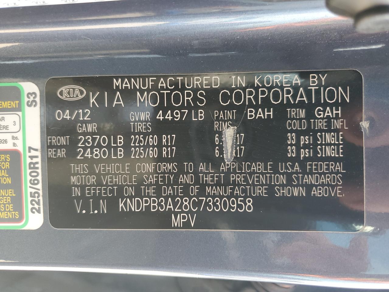 2012 Kia Sportage Base VIN: KNDPB3A28C7330958 Lot: 55973214