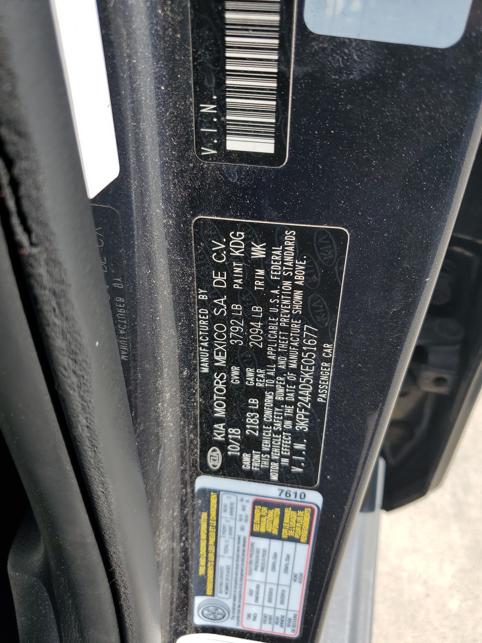 3KPF24AD5KE051677 2019 Kia Forte Fe