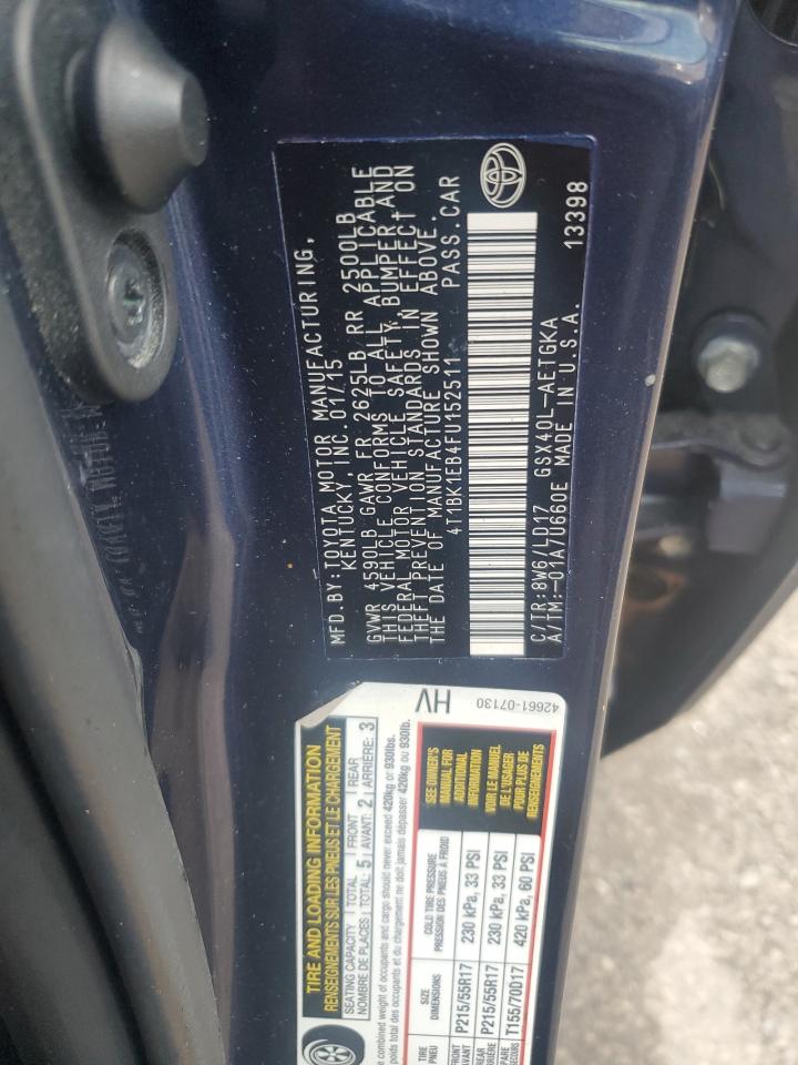 2015 Toyota Avalon Xle VIN: 4T1BK1EB4FU152511 Lot: 60676284