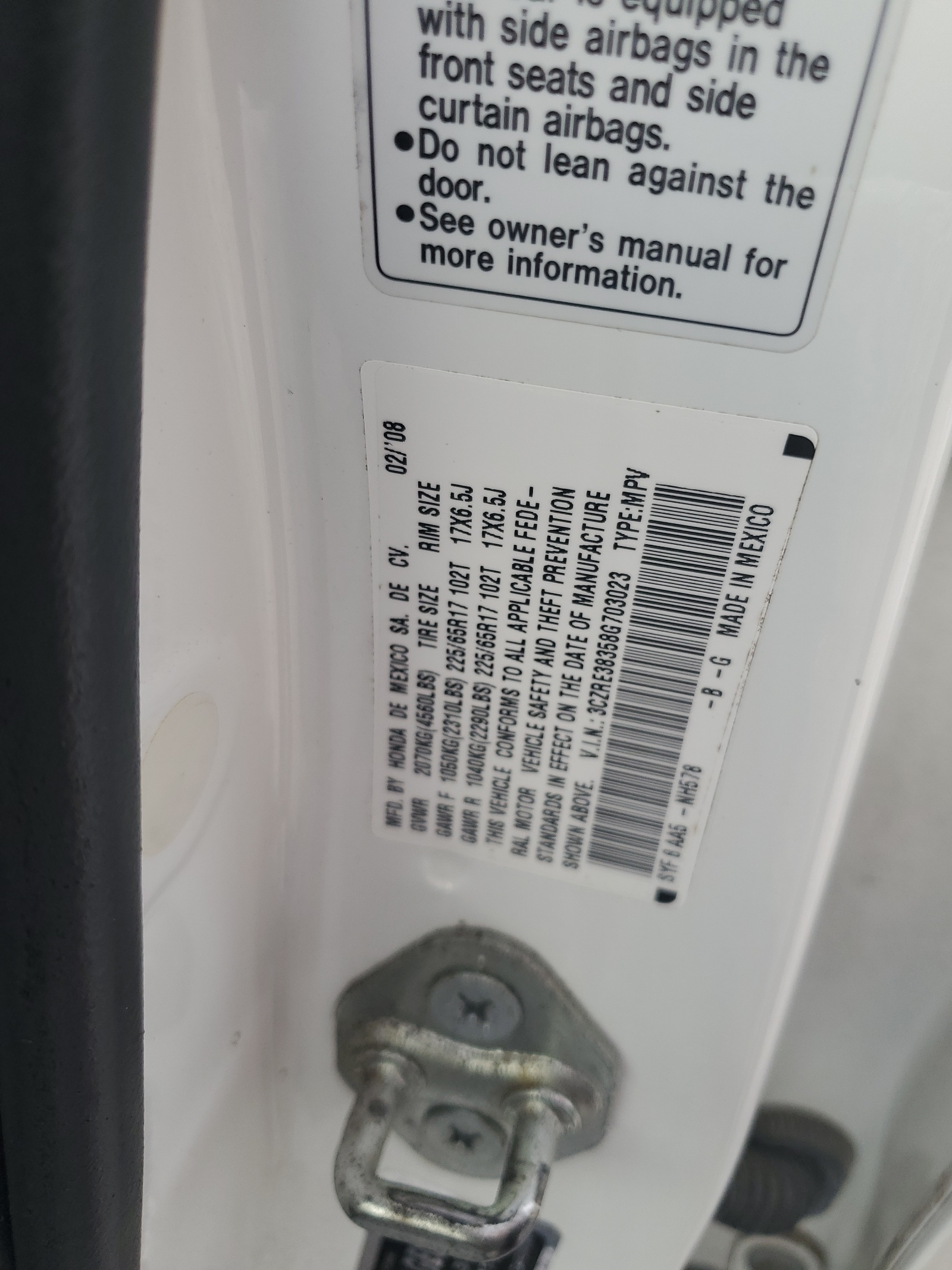 3CZRE38358G703023 2008 Honda Cr-V Lx