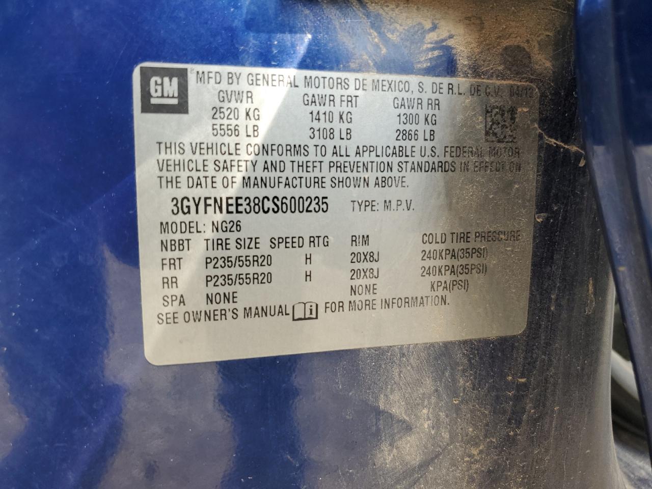 2012 Cadillac Srx Performance Collection VIN: 3GYFNEE38CS600235 Lot: 60749004