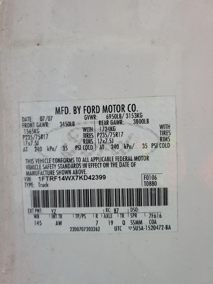 1FTRF14WX7KD42399 2007 Ford F150