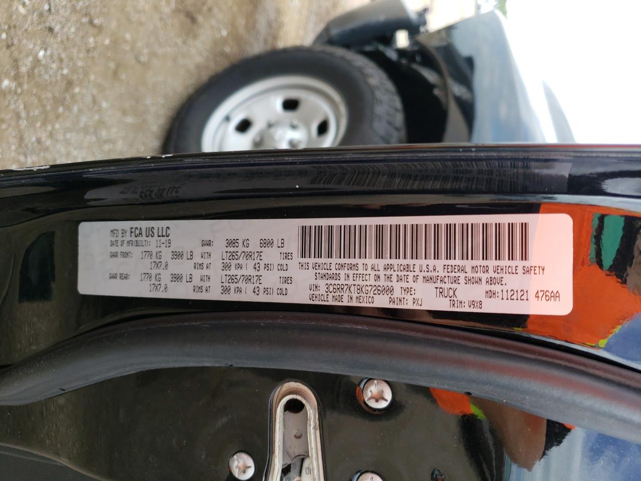 2019 Ram 1500 Classic Tradesman VIN: 3C6RR7KT8KG726000 Lot: 60450044