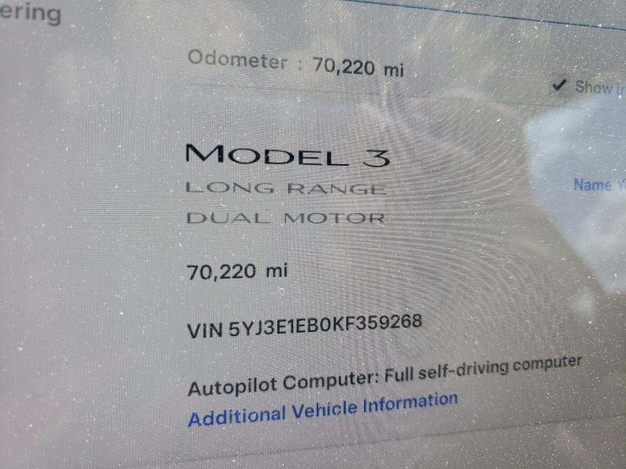 5YJ3E1EB0KF359268 2019 Tesla Model 3