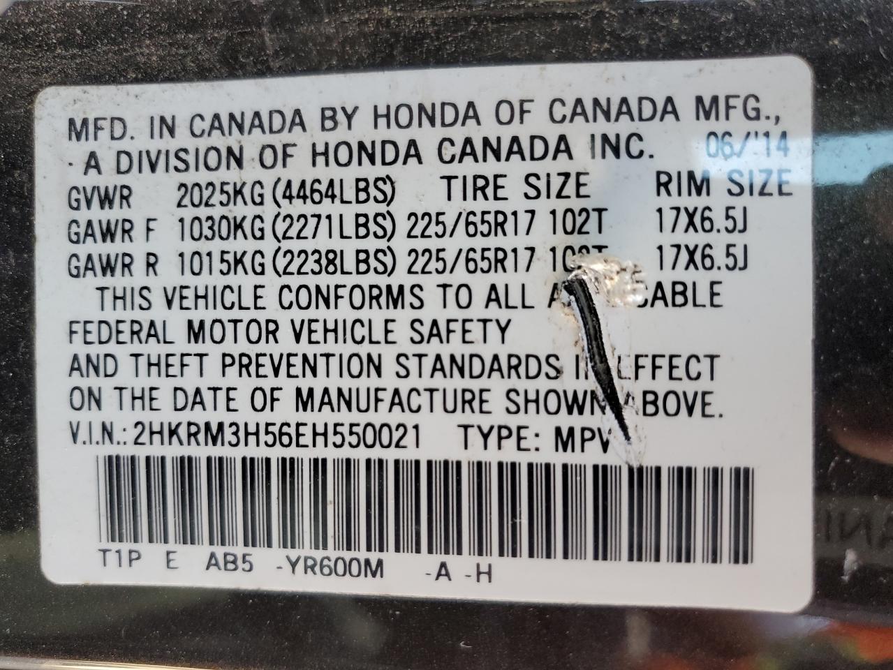 2014 Honda Cr-V Ex VIN: 2HKRM3H56EH550021 Lot: 59891454