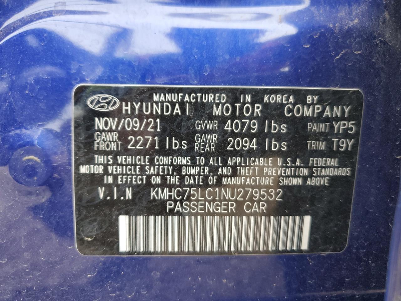 2022 Hyundai Ioniq Se VIN: KMHC75LC1NU279532 Lot: 59130984