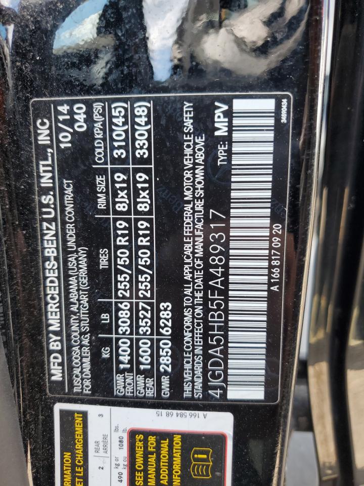 2015 Mercedes-Benz Ml 350 4Matic VIN: 4JGDA5HB5FA489317 Lot: 80890724