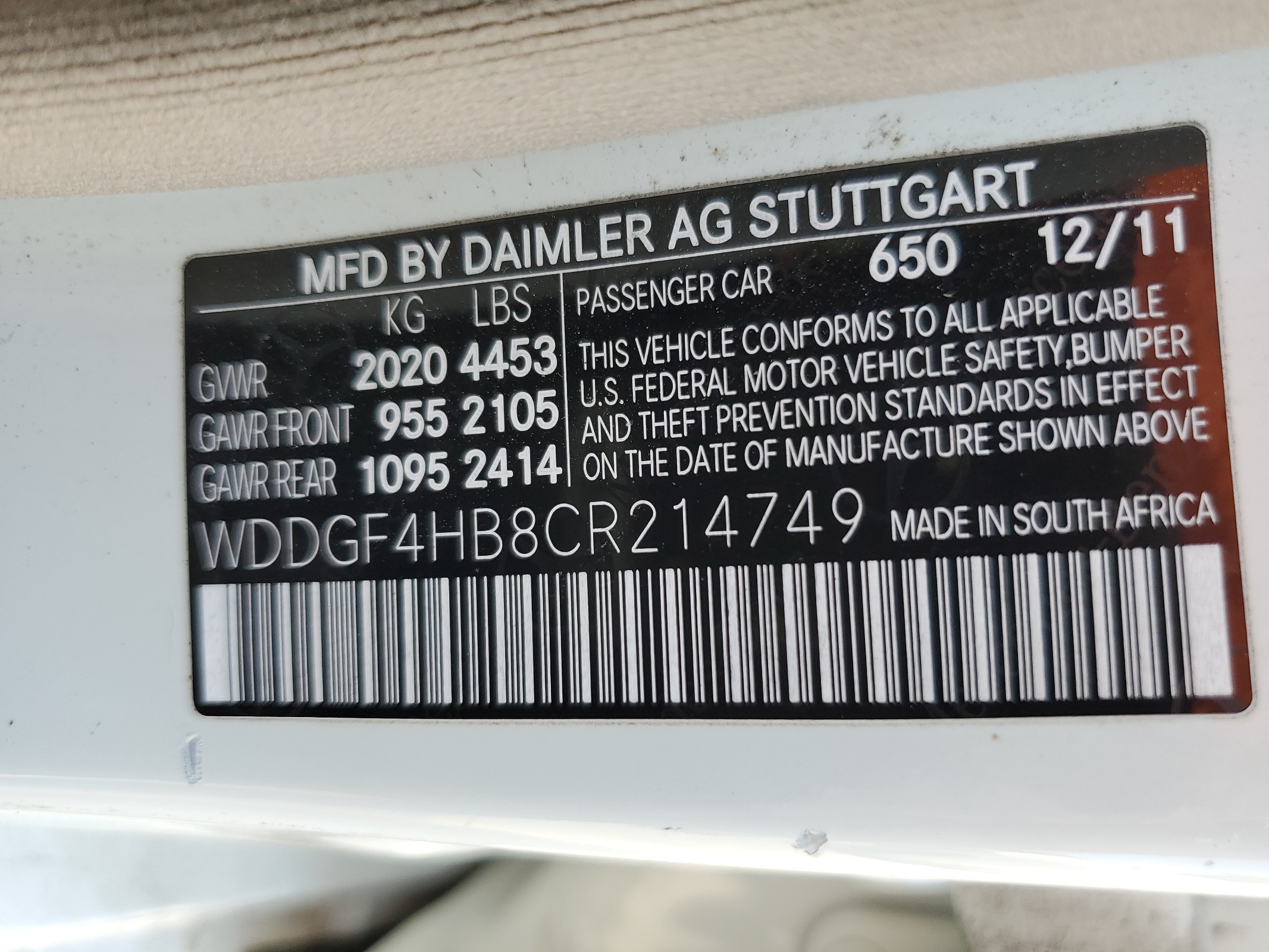 WDDGF4HB8CR214749 2012 Mercedes-Benz C 250