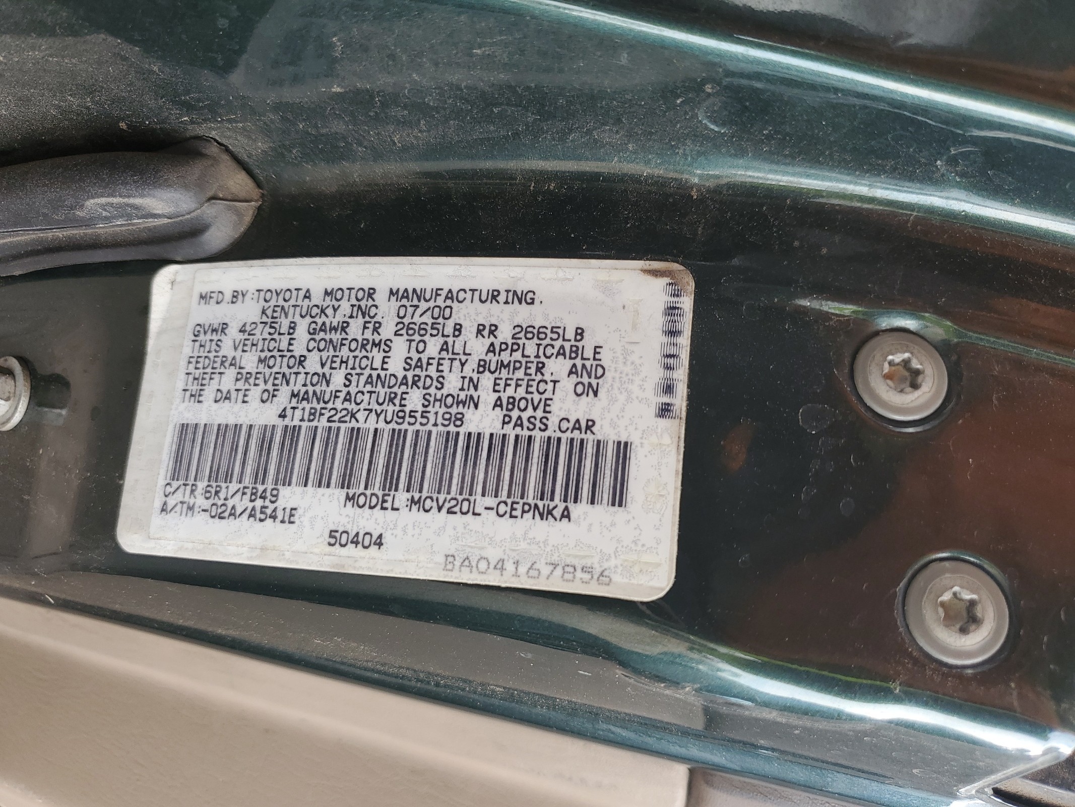 4T1BF22K7YU955198 2000 Toyota Camry Le