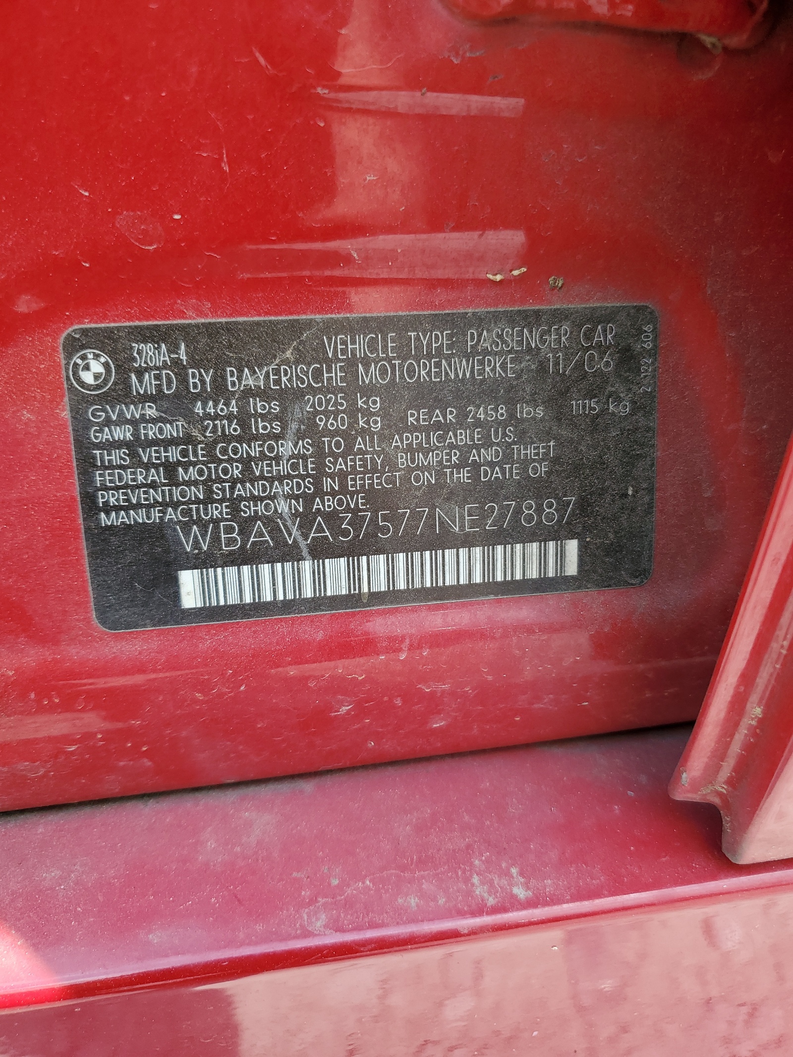 WBAVA37577NE27887 2007 BMW 328 I