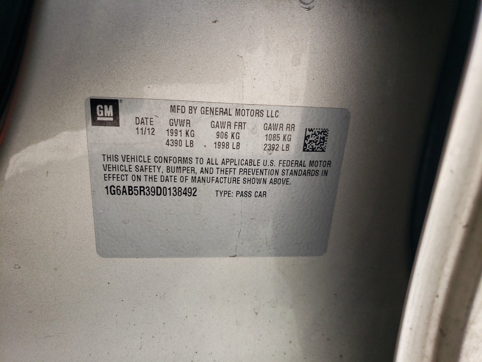 1G6AB5R39D0138492 2013 Cadillac Ats Luxury