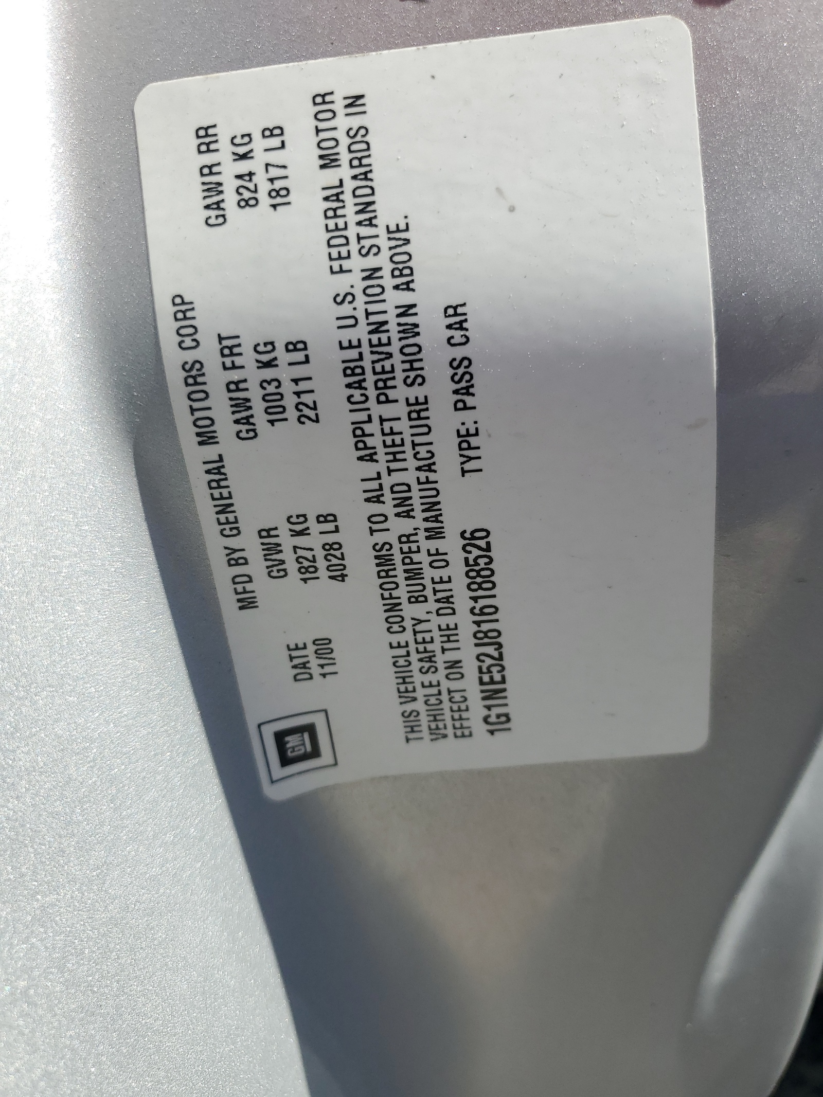 1G1NE52J816188526 2001 Chevrolet Malibu Ls