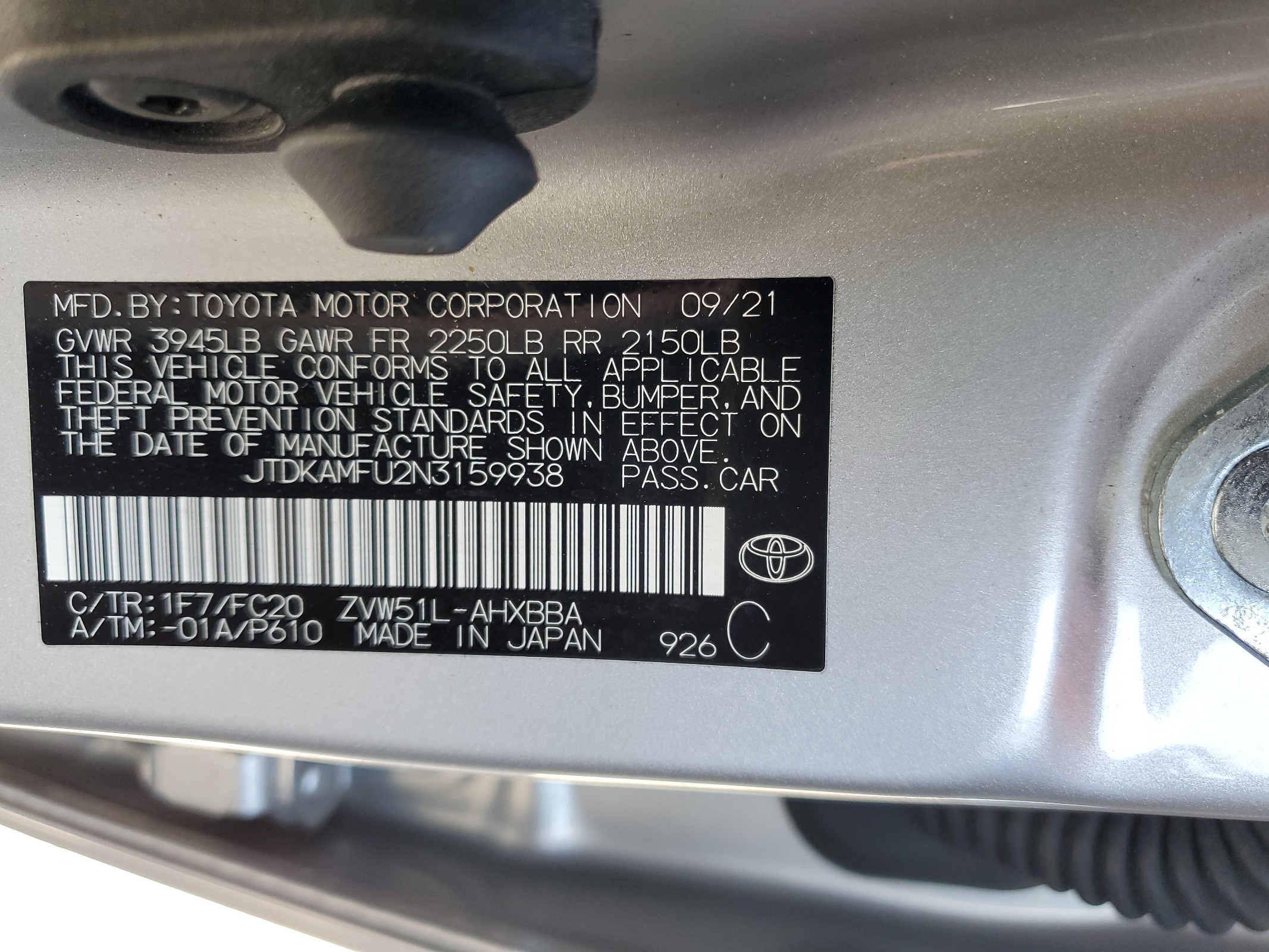 JTDKAMFU2N3159938 2022 Toyota Prius Night Shade