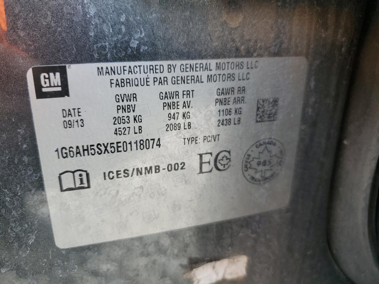 2014 Cadillac Ats Luxury VIN: 1G6AH5SX5E0118074 Lot: 59733564