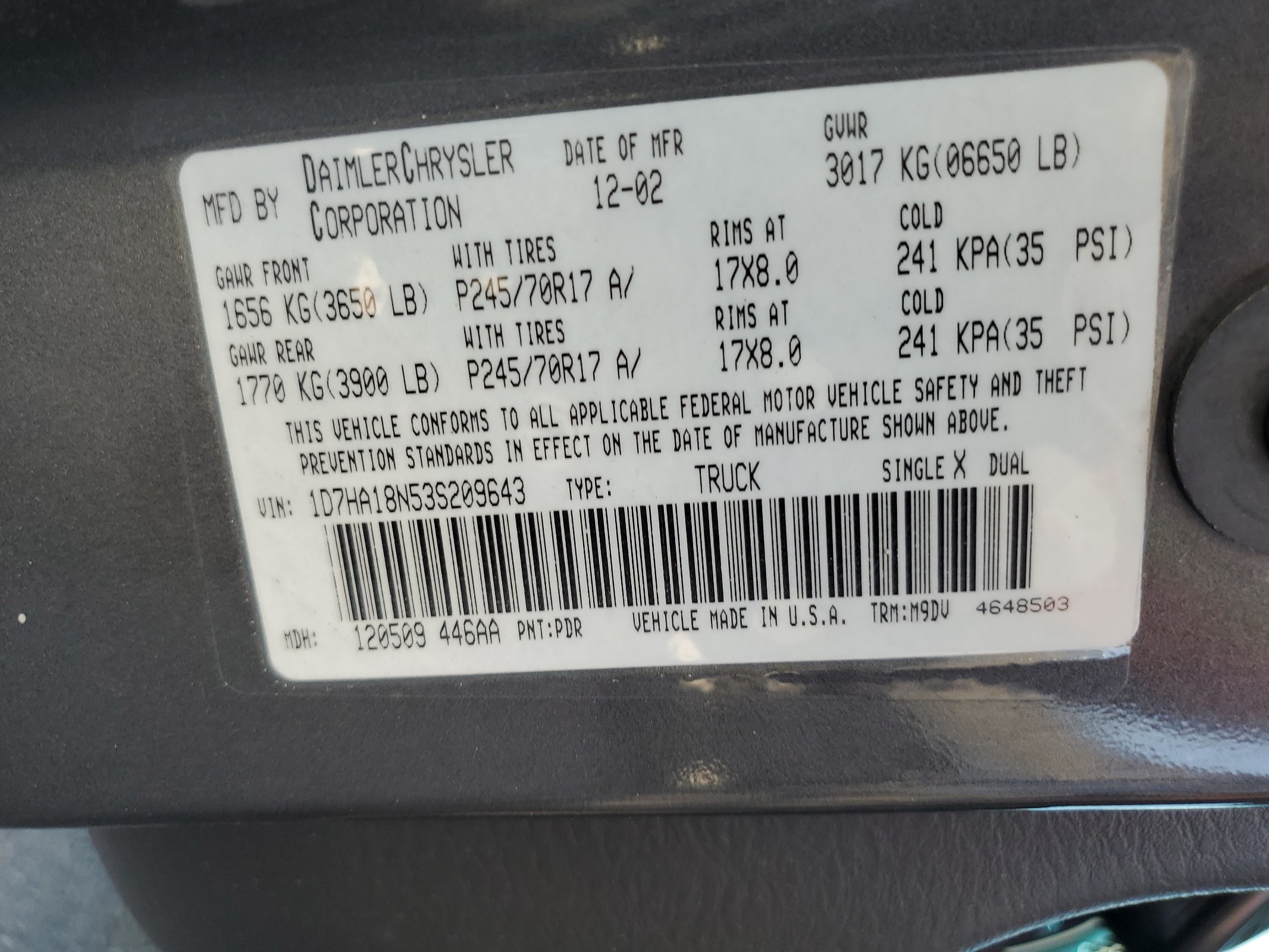 1D7HA18N53S209643 2003 Dodge Ram 1500 St