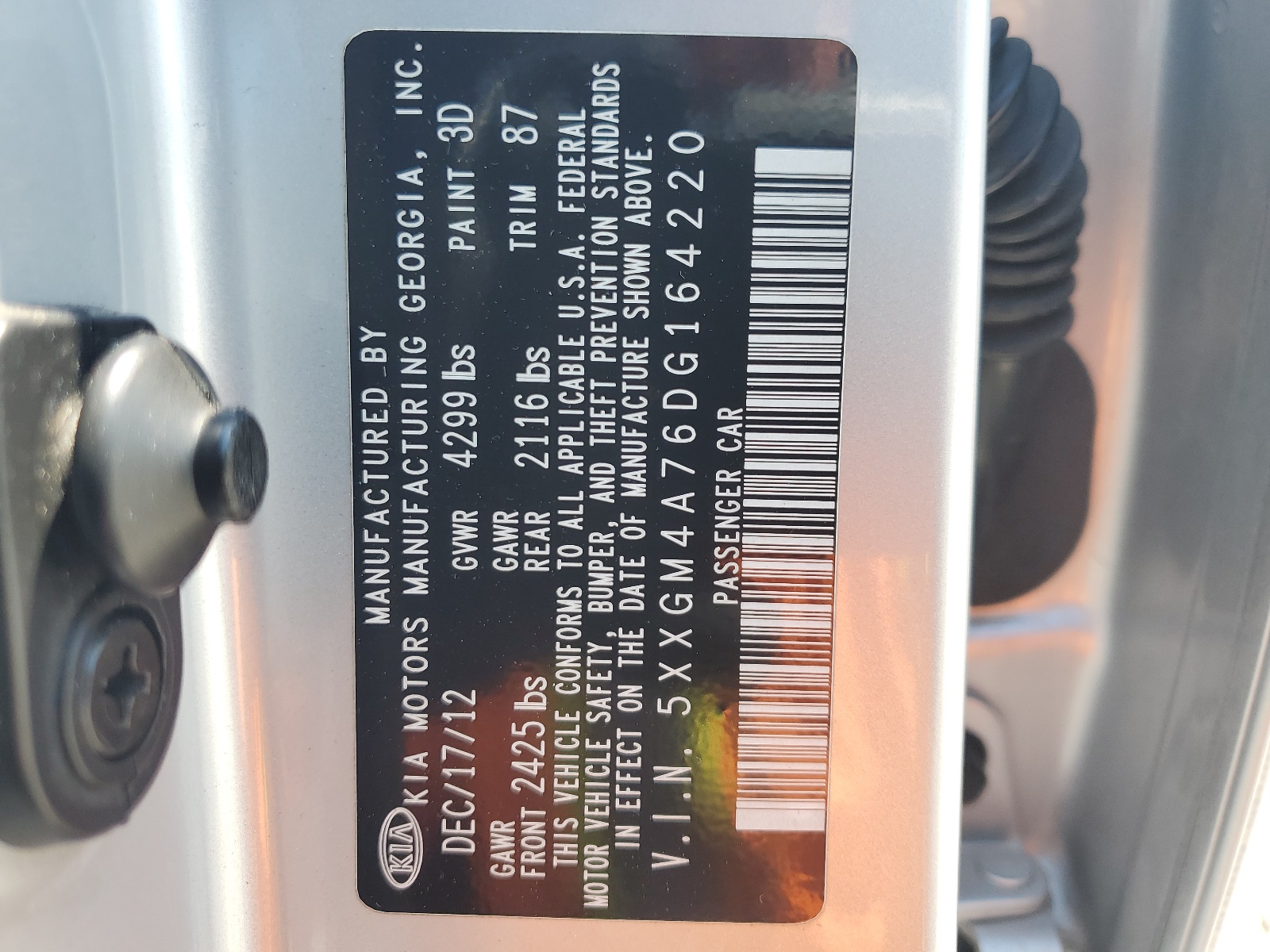 5XXGM4A76DG164220 2013 Kia Optima Lx