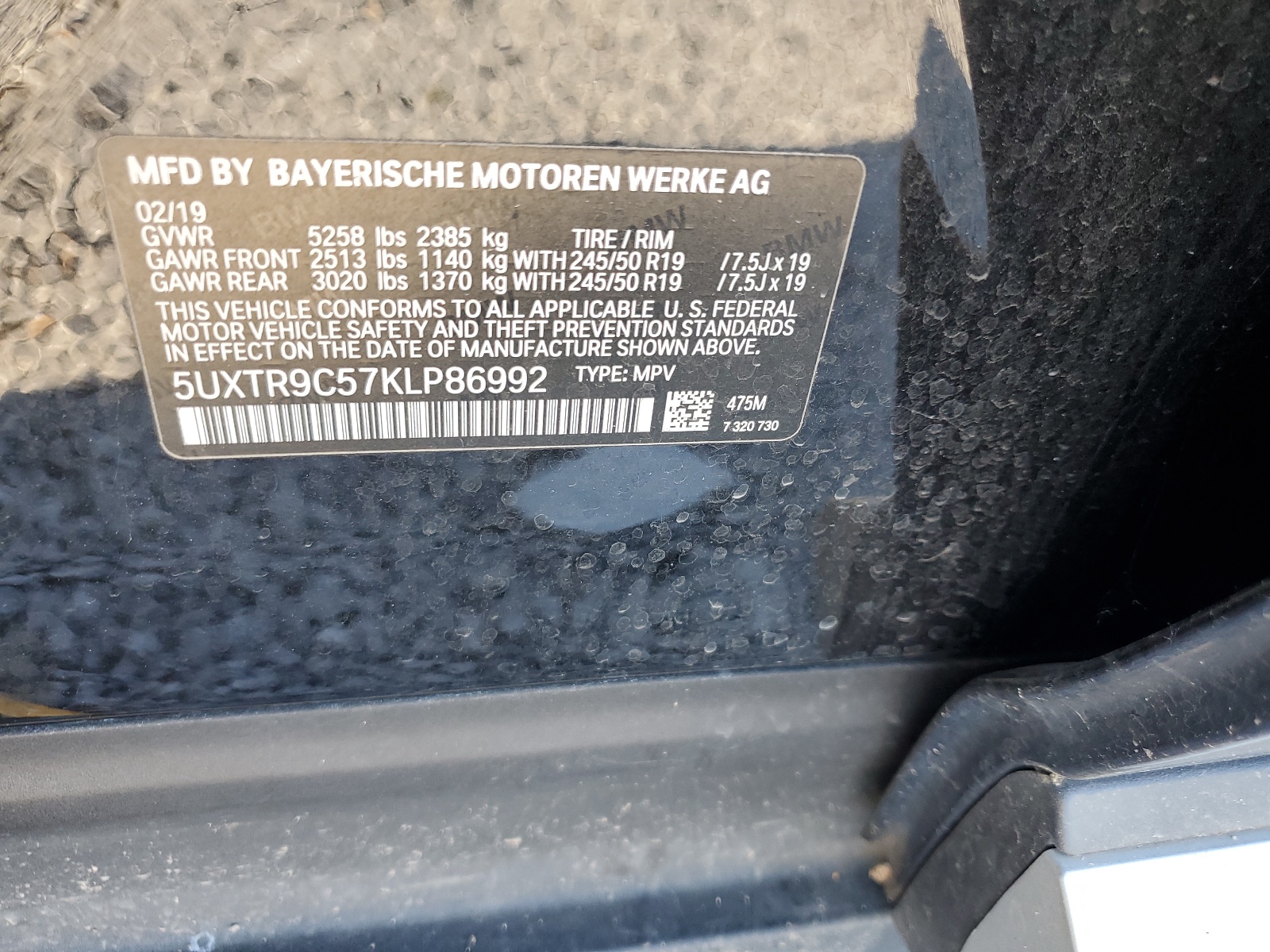 5UXTR9C57KLP86992 2019 BMW X3 xDrive30I